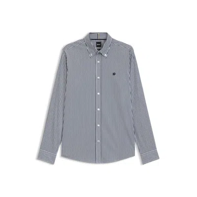 Hugo Boss Slim-fit Shirt In A Striped Cotton Blend In Gray