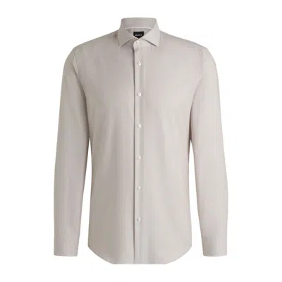 Hugo Boss Slim-fit Shirt In A Structured Cotton Blend In Beige