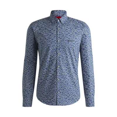 Hugo Boss Slim-fit Shirt In Abstract Print Cotton In Blue