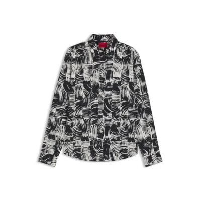 Hugo Boss Slim-fit Shirt In Abstract-printed Cotton Poplin In Black