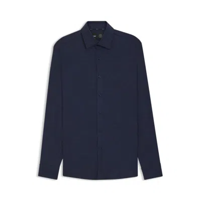 Hugo Boss Slim-fit Shirt In Brushed Performance-stretch Flannel In Blue