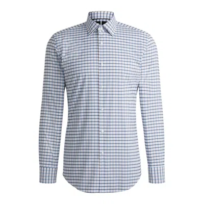 Hugo Boss Slim-fit Shirt In Checked Performance-stretch Material In Blue