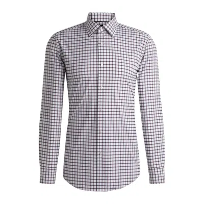 Hugo Boss Slim-fit Shirt In Checked Performance-stretch Material In Pink