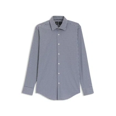 Hugo Boss Slim-fit Shirt In Checked Performance-stretch Poplin In Blue