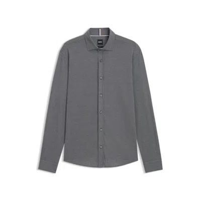 Hugo Boss Slim-fit Shirt In Cotton-blend Jacquard In Blue