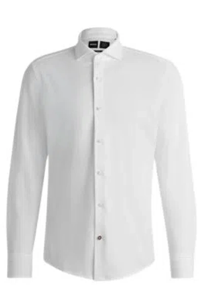 Hugo Boss Slim-fit Shirt In Cotton-piqu Jersey In White
