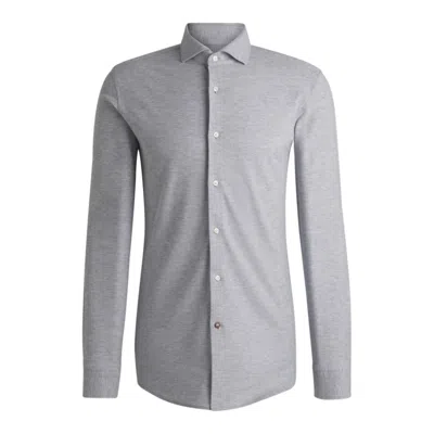 Hugo Boss Slim-fit Shirt In Cotton-piqué Jersey In Grey