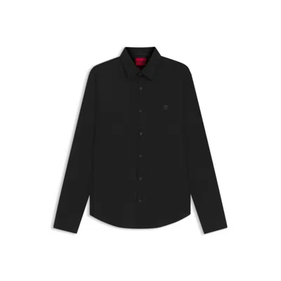 Hugo Boss Slim-fit Shirt In Cotton Poplin With Logo Stripe In Black