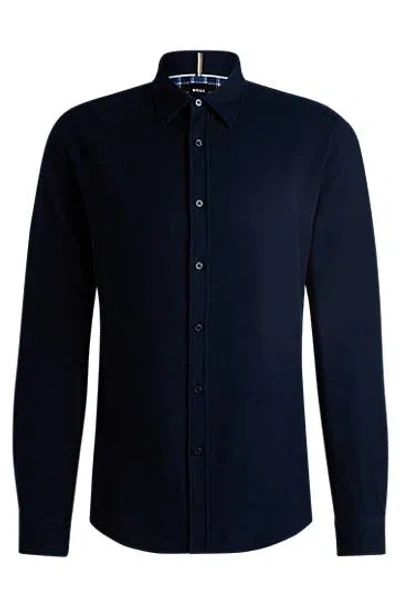 Hugo Boss Slim-fit Shirt In Cotton Twill With Kent Collar In Dark Blue