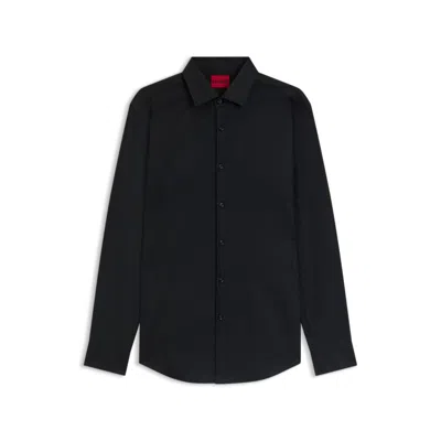 Hugo Boss Slim-fit Shirt In Cotton With A Stacked-logo Jacquard In Black