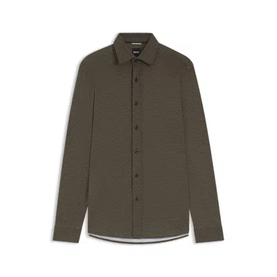 Hugo Boss Slim-fit Shirt In Cotton With Monogram Print In Green
