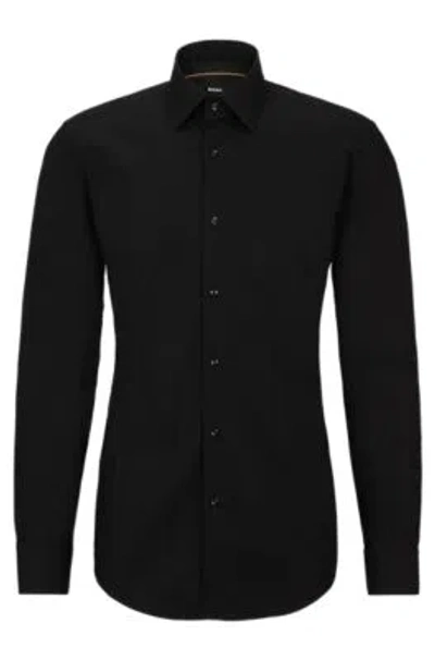 Hugo Boss Slim-fit Shirt In Performance-stretch Cotton-blend Jersey In Black