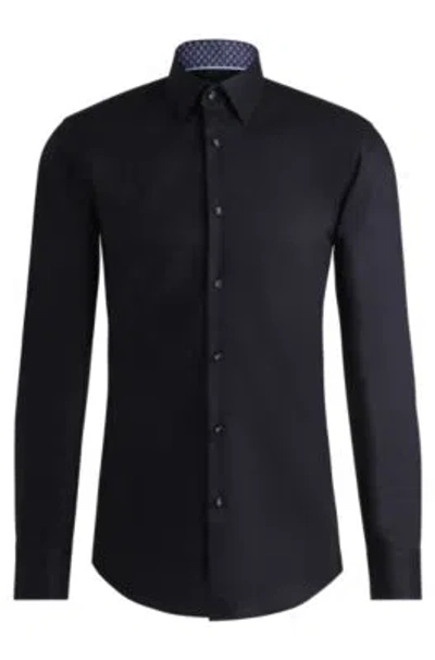 Hugo Boss Slim-fit Shirt In Easy-iron Cotton Poplin In Dark Blue