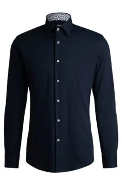 Hugo Boss Slim-fit Shirt In Easy-iron Stretch-cotton Poplin In Dark Blue