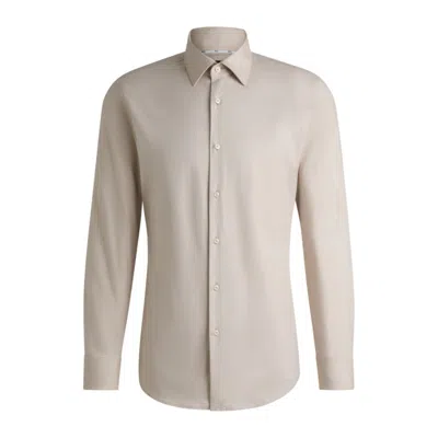 Hugo Boss Slim-fit Shirt In Easy-iron Stretch-cotton Twill In Beige