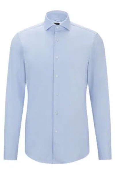 Hugo Boss Slim-fit Shirt In Easy-iron Structured Stretch Cotton In Light Blue
