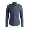 Hugo Boss Slim-fit Shirt In Floral-print Performance-stretch Jersey In Blue