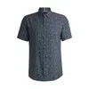 Hugo Boss Slim-fit Shirt In Floral-print Stretch Linen In Blue