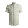 Hugo Boss Slim-fit Shirt In Floral-print Stretch Linen In Green