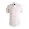 Hugo Boss Slim-fit Shirt In Floral-print Stretch Linen In Pink