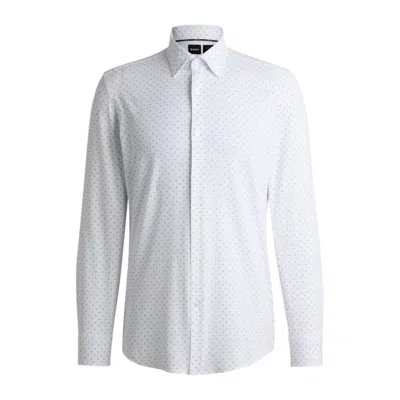 HUGO BOSS SLIM-FIT SHIRT IN GEOMETRIC-PRINT PERFORMANCE-STRETCH FABRIC