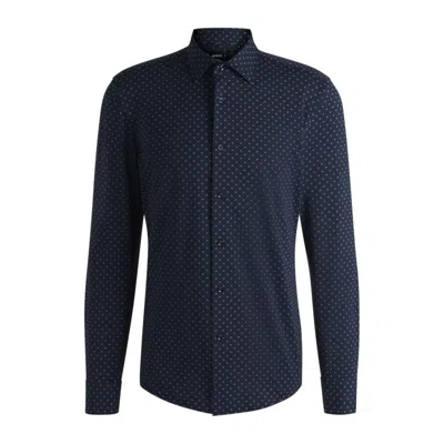 HUGO BOSS SLIM-FIT SHIRT IN GEOMETRIC-PRINT PERFORMANCE-STRETCH FABRIC