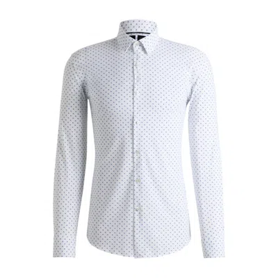 Hugo Boss Slim-fit Shirt In Geometric-print Performance-stretch Jersey In Blue