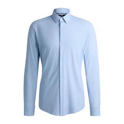 Hugo Boss Slim-fit Shirt In Geometric-print Performance-stretch Jersey In Blue