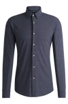 Hugo Boss Slim-fit Shirt In Geometric-print Performance-stretch Jersey In Blue