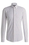 Hugo Boss Slim-fit Shirt In Printed Performance-stretch Fabric In Grey