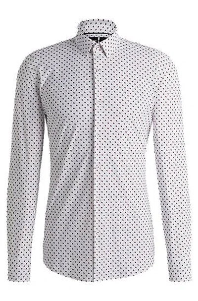 Hugo Boss Slim-fit Shirt In Printed Performance-stretch Fabric In Grey