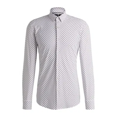 Hugo Boss Slim-fit Shirt In Geometric-print Performance-stretch Jersey In Pink