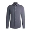 Hugo Boss Slim-fit Shirt In Geometric-print Performance-stretch Material In Blue