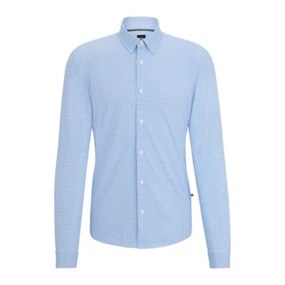 Hugo Boss Slim-fit Shirt In Geometric-printed Performance-stretch Material In Light Blue