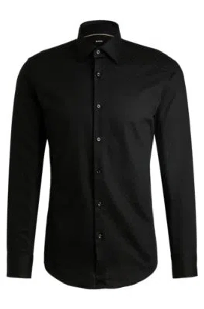 HUGO BOSS SLIM-FIT SHIRT IN ITALIAN COTTON WITH JACQUARD MONOGRAMS