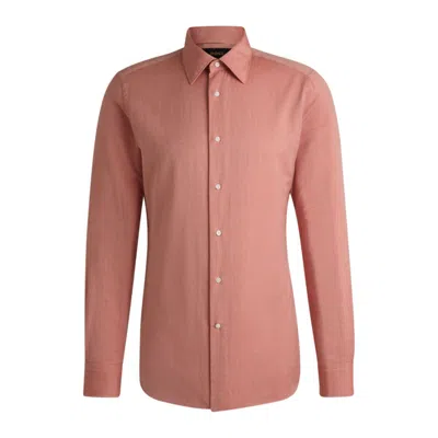Hugo Boss Slim-fit Shirt In Italian-made Cotton-cashmere Twill In Red