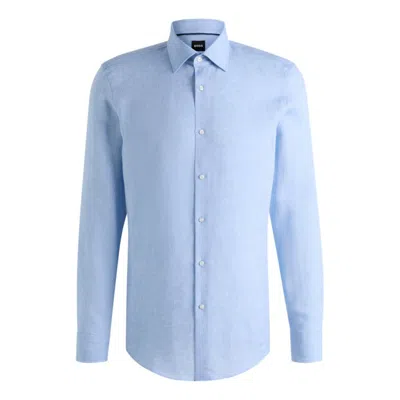 Hugo Boss Slim-fit Shirt In Italian-made Linen In Blue