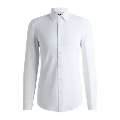 Hugo Boss Slim-fit Shirt In Italian-made Performance-stretch Seersucker In White