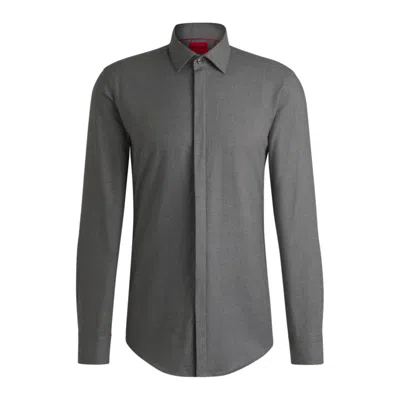 Hugo Boss Slim-fit Shirt In Melange Cotton In Grey