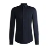 Hugo Boss Slim-fit Shirt In Melange Performance-stretch Jersey In Blue