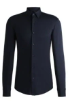 Hugo Boss Slim-fit Shirt In Melange Performance-stretch Jersey In Dark Blue