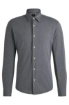 Hugo Boss Slim-fit Shirt In Melange Performance-stretch Jersey In Grey