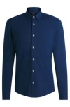 Hugo Boss Slim-fit Shirt In Melange Performance-stretch Jersey In Light Blue