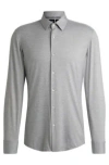 Hugo Boss Slim-fit Shirt In Melange Performance-stretch Jersey In Silver