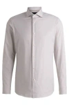 Hugo Boss Slim-fit Shirt In Micro-structured Cotton In Beige