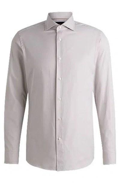 Hugo Boss Slim-fit Shirt In Micro-structured Cotton In Beige