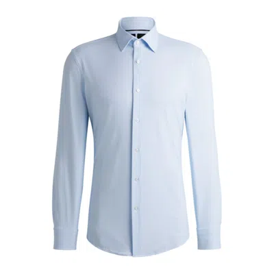 Hugo Boss Slim-fit Shirt In Micro-structured Performance-stretch Jersey In Blue