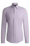 Hugo Boss Slim-fit Shirt In Micro-structured Performance-stretch Jersey In Dark Pink