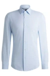 Hugo Boss Slim-fit Shirt In Micro-structured Performance-stretch Jersey In Light Blue