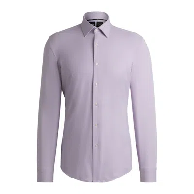 Hugo Boss Slim-fit Shirt In Micro-structured Performance-stretch Jersey In Pink